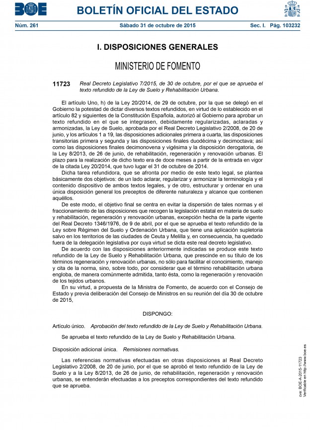 Real Decreto Legislativo 7/2015, de 30 de octubre
